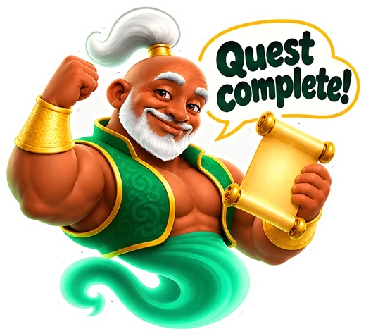 Genie with a scroll: “Quest complete!”